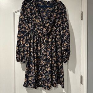 Cupshe Navy Floral Long Sleeve Dress